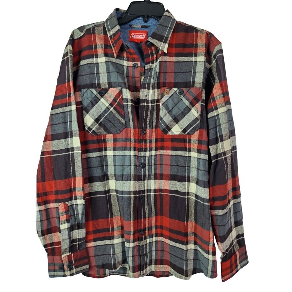 Coleman Men's Plaid Flannel Shirt Size Large Button Front Long Sleeve